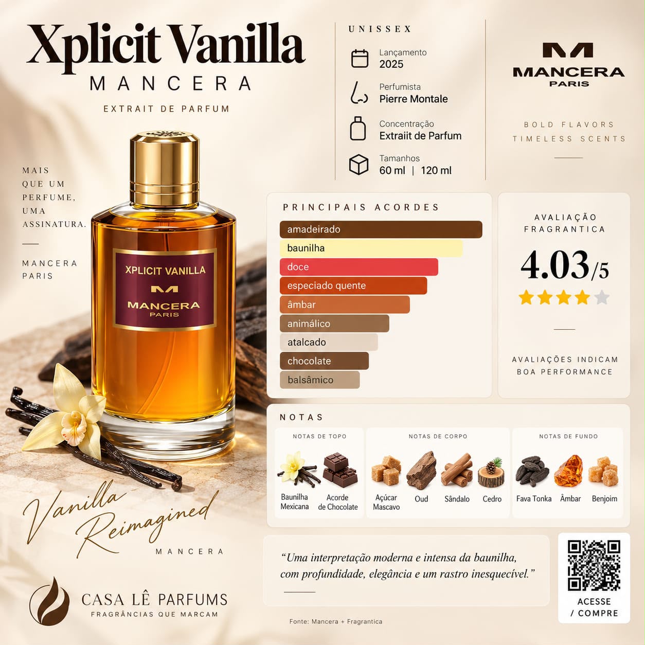 Arte informativa do perfume Xplict Vanilla da Mancera